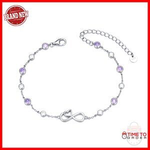 925 Sterling Silver Infinity Heart Charm Bracelet Adjustable Valentine's Gift